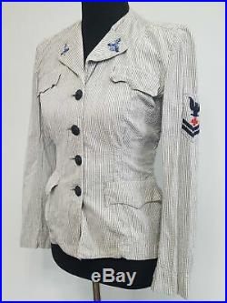 WWII US Navy WAVES Seersucker Women's Uniform Jacket (B-36 W-28) Nurse Vintage