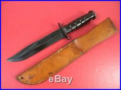 WWII USN Mark 2 Fighting Knife Guard Marked USMC Camillus NY withLeather Scabbard