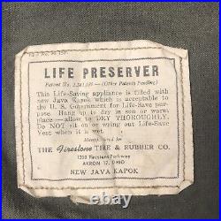 WWII USN US Navy USMC Life Vest Kapok Life Preserver Firestone Tire & Rubber