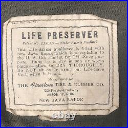 WWII USN US Navy USMC Life Vest Kapok Life Preserver Firestone Tire & Rubber