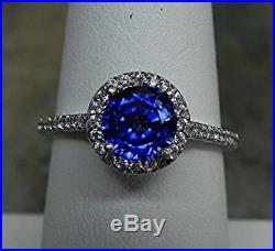 Wedding Engagement Ring 1.50 ct Round Cut Blue Tanzanite 14k White Gold Finish