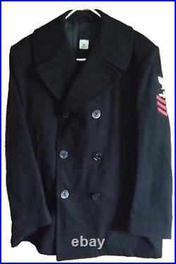 Wool MELTON PEACOAT 42R US Navy Patch USN Nautical Buttons KERSEY OVERCOAT WWII