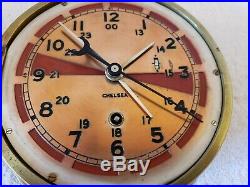 Working 1944 WWII Chelsea Clock U. S. Navy Brass Porthole'Radio Room' Ship Clock