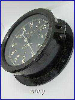 Working 1944 WWII U. S. NAVY Chelsea Clock Co. Bakelite Porthole Naval Ship Clock