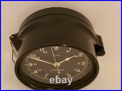 Working WWII U. S. Government Navy Military Bakelite Porthole Ship Clock M. LOW