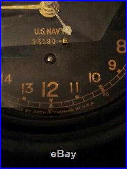 Ww2 Rare U. S. Navy Ship Board 24 Hour Clock, By Seth Thomas. Works Great