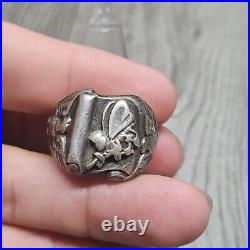 Ww2 Us Navy Seabees Sterling Silver Ring Size 13