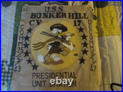 Wwii Us Navy Uss Bunker Hill Donald Duck Aircraft Carrier Ready Room Wall Flag