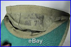 Wwii Us Usn Navy Green Hbt Baseball Hat Pilot Size 7 1/8 Rare