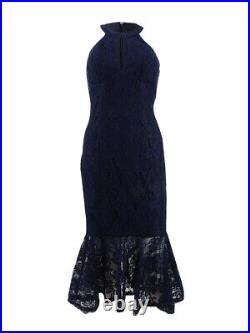 X By Xscape Women's Lace Keyhole Halter Dress (10, Navy)