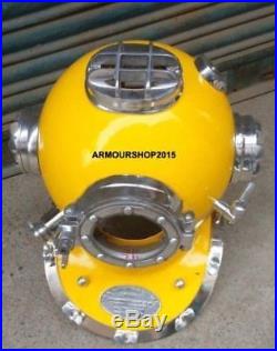 Yellow & Chrome Finish U. S. Navy Diving Helmet Mark V Replica